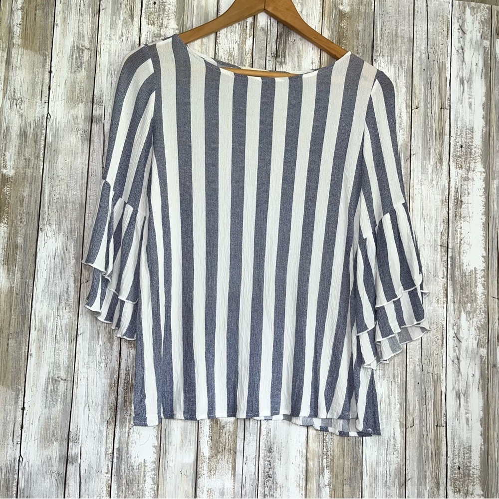 Oddy Stripe Ruffle Sleeve Blouse - Picture 2 of 7